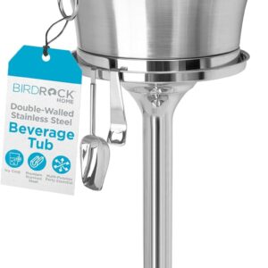 Metal Beverage Tub w/Stand, Scoop & Bottle Opener - Stainless Steel Double Wall Ice Cooler