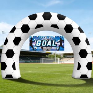 8FT Giant Soccer Inflatable Arch - Soccer Birthday Party Decorations with 1 Blower 2 Banners & 3 LED Lights