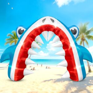12×8 FT Shark Summer Inflatable Arch, Giant Outdoor Blow Up Yard Decoration with Built-in 6 LED Lights