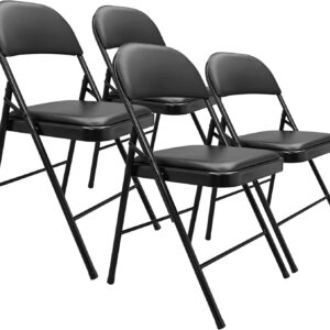 Comfortable Vinyl-Padded Metal Steel Folding Chairs for Black, (4-Pack)