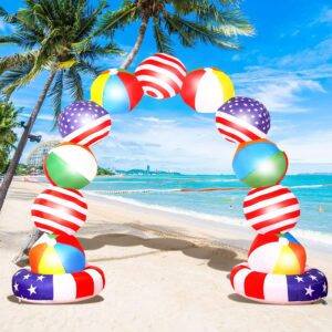 10Ft Long Beach Ball Summer Inflatables Rainbow Arch with Build-in 11 Led Lights,
