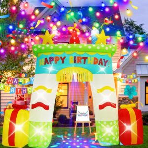 11FT Birthday Arch Inflatable Decoration with Built-in LED Lights and Colorful Rotating Lights,