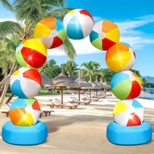 8FT Inflatable Beach Ball Arch for Summer Inflatables Outdoor Decorations Colorful Blow Up Archway Built-in 5 LED Lights