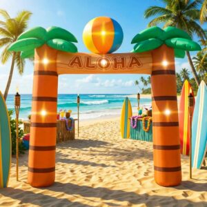 9.5 ft Giant Inflatable Palm Tree, LED Blow up Palm Tree Arch for Party, Luau Hawaiian Tropical