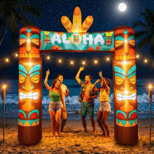 9.5 FT Giant Tiki Themed Inflatable, LED Blow up Tiki Arch for Party, Luau Hawaiian Tropical Beach Party