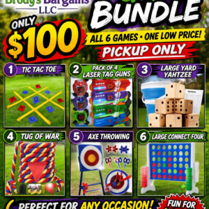 Bundle of 6 Games: Tic Tac Toe, Laser Tag, Large Yahtzee, Tug of War, Axe Throwing, Large Connect 4