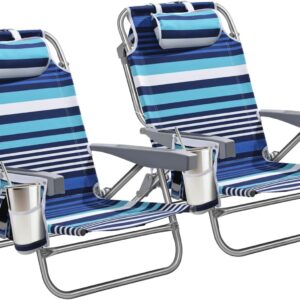 5-Position Aluminum Lay Flat Backpack Beach Chair 2 Pack
